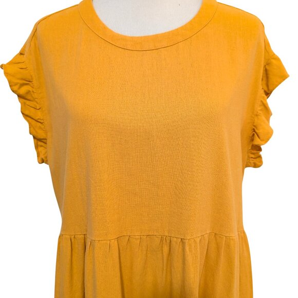 Adyson Parker Womens Size L Yellow Gold Linen Rayon Tiered Ruffled S/S Dress - Picture 4 of 11